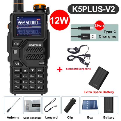 2026 Baofeng UV-K5 Plus Walkie Talkie 12W High Capacity AM FM Two Way Radio Full Band LCD 999CH Frequency Copy NOAA Noise Reduce