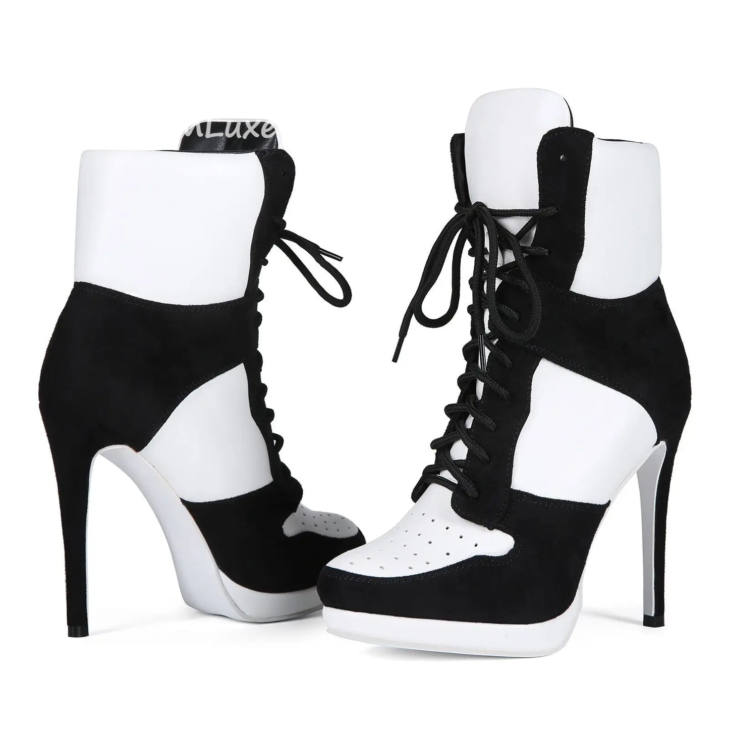 Round Toe Sports Lace Up Women's Short Boots 2026 Thick Sole Mixed Color Stilettos Autumn Winter New Street Style Casual Rock Bo