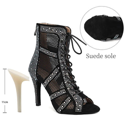 Girls Latin Dance Shoes Women Modern Dance Salsa High-Top Sandals Dance Hall Shoes Ladies Fashion Sexy High-Heeled Suede Boots