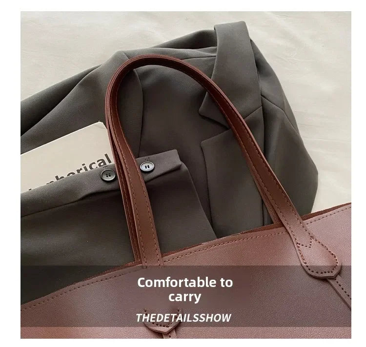 Retro Faux Leather Shoulder Bag, Large Capacity Office Commuter Handbag,Top Handle Purse Durable Work Laptop Tote Bags for Women