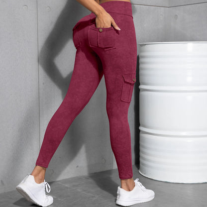 Camouflage Printed Women's Leggings With Pocket Sports Cargo Pants High Waist Slim Fit Tight Pants