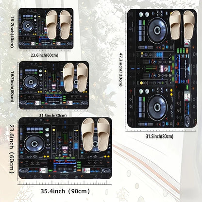 DJ Equipment Pattern 2D Flat Print Doormat Non-Slip Music Theme Area Rug Machine Washable Floor Mat for Studio Bedroom Decor