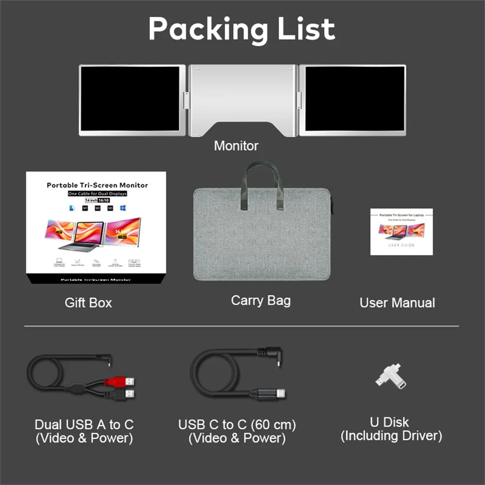 Dual Screen Display Extended Portable Monitor FHD Notebook Sub Screen Triple Screen Extender Compatible with All PC Rospider