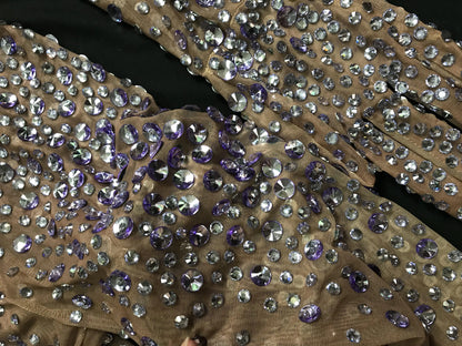 Performance Clothing Nightclub Bar Full Diamond Mesh Long-Sleeved One-Piece Trousers Female Jumping Girl Dancing Team Singer