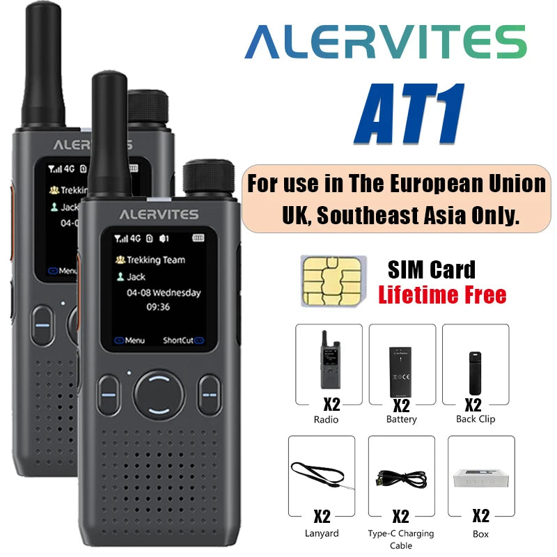 ALERVITES PoC AT1 Global Mini Walkie Talkie Baofeng Radio 4G APP Setting Type-C Charging Ultra-light Thin Single Call Nationwide