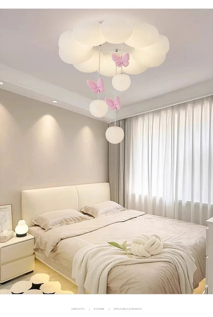 Children's Room Princess Room Cloud Ceiling Lights Pink Bow Bubble Ball Lamp LED Cream Style Romantic Girl Bedroom Ceiling Lamps