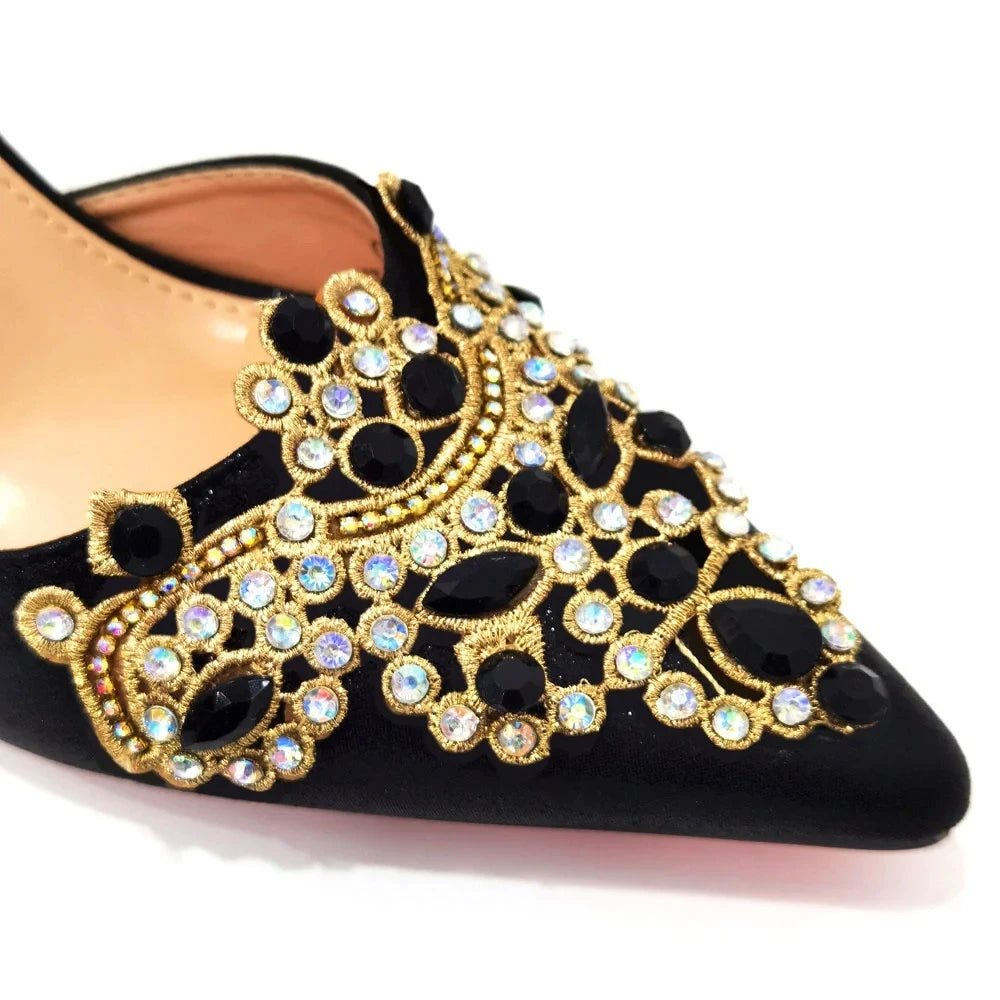 Exquisite 2024 Elegant Woman High Heels Peep Toe Shandals with Rhinestone Italian Design Shoes and Bags Set for Party