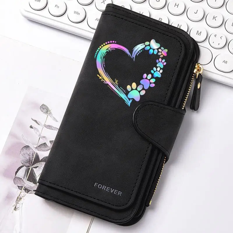 Heart-Shaped Animal Paw Butterfly Print Design Women Wallets Card Coin Wallet for Girls Purse ID Wallets Female Coin Purse Gift