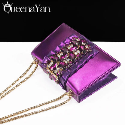 Queena Yan New Arrival Mature Elegant Silver Color Rhinestore Design Party Wedding Lady Shoes and Bag Set for Platform Design