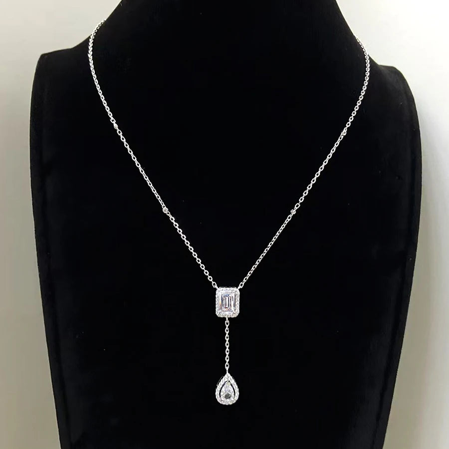 BXINY 3CT Radiant/Emerald Cut Moissanite WaterDrop Pendant Tassel Necklace 100%S925 Silver for Women NeckChain Fine Jewelry Gift