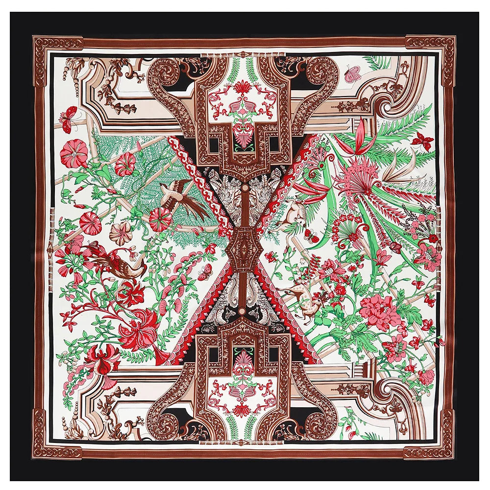 130CM Silk Scarf Women Horse Head Print Stoles Square Scarves Wraps Large Bandana Kerchief Hijabs Female Silk Foulards Sjaal