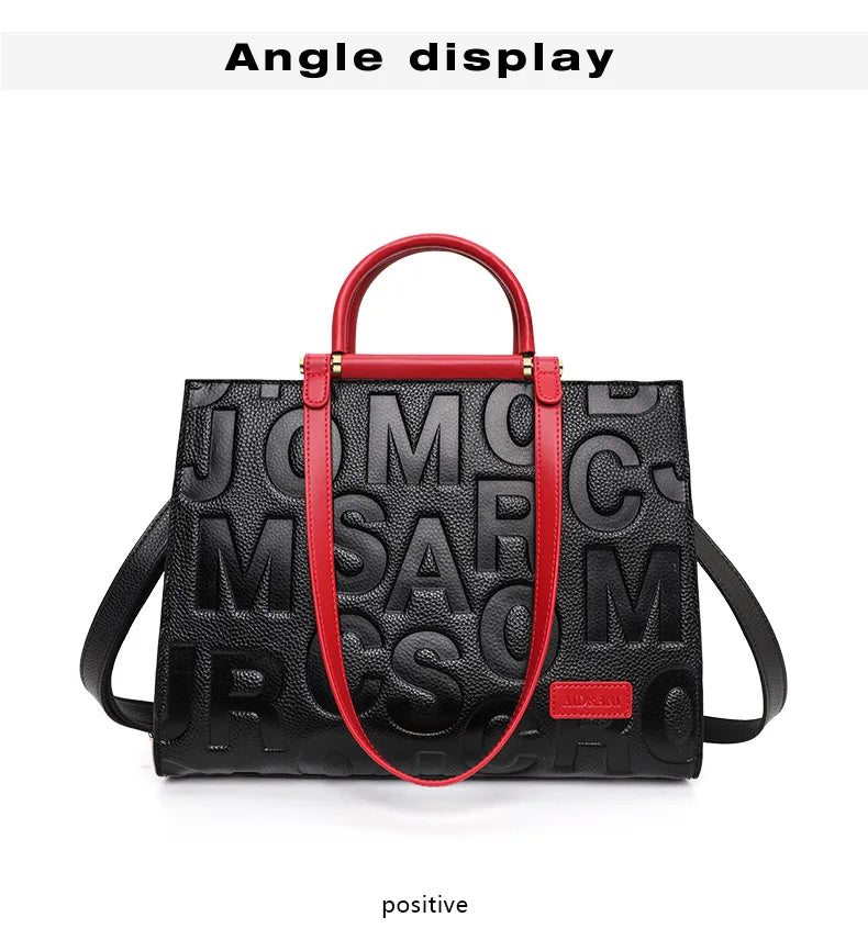 2026 New Large Capacity Contrast Letter Printed Women's Handbag High end Cowhide Mom's Bag
