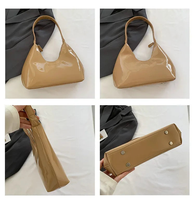 Trendy Designer Solid Shoulder Bags for Women Handbags and Purses 2024 New Fashion Patent Leather Underarm Ladies Tote Bags