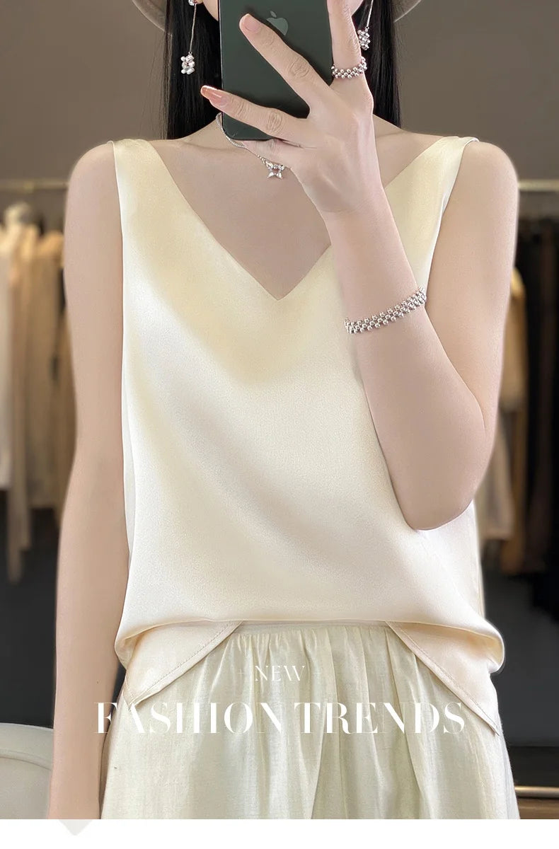 New Lce Silk Satin Camisole Women's Spring/Summer Solid Color Sleeveless Sexy Comfortable Silk Underwear Vest RW-D09