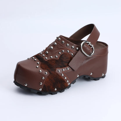 Luxury Designer Mule Sandals for Women,Handmade Lambskin&Cowhide Fur,Rubber Sole,Latex Insole,Adjustable Zipper,Trendy Summer