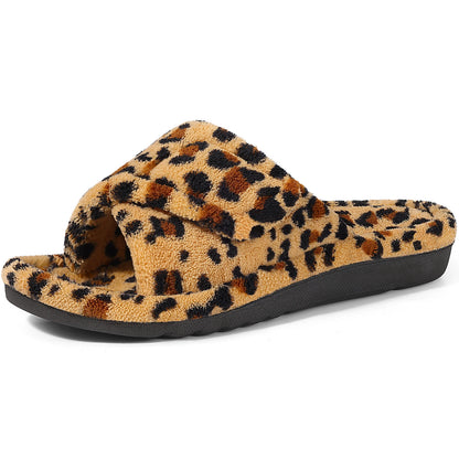 Kimdi Women's Orthopedic Slippers Winter Fur House Slippers Indoor Warm Open Toe Shoes with Arch Support Outdoor Antiskid Shoes