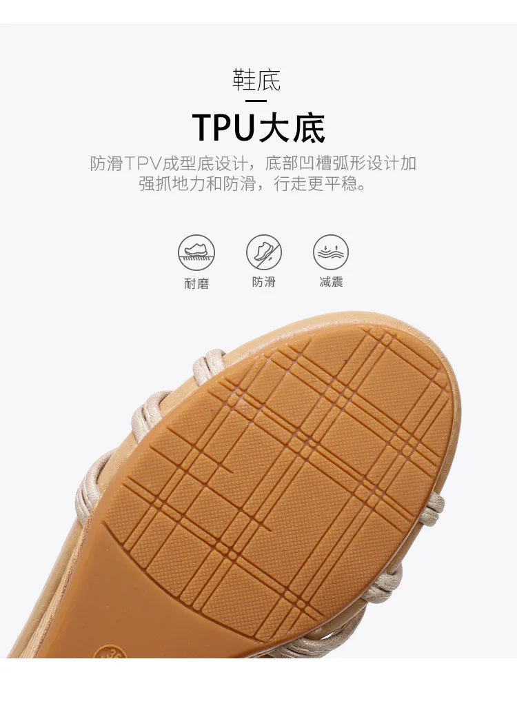 High quality leather flat sandals for women 5cm mid heel flower summer 2026 36 42 open toe vintage beach shoe black pink beige