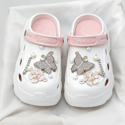 Luxury DIY Pearl Chain Non Slip Clogs Women Summer 2026 Comfort Platform Slip On Sandals EVA Thick Bottom Outdoor Slippers Shoes
