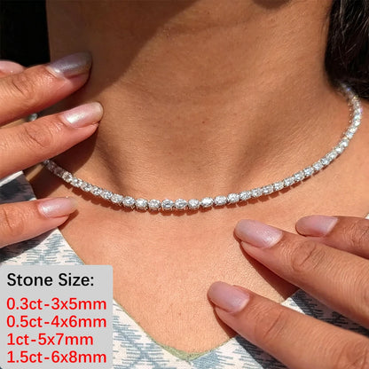 BXINY East West Oval Cut Moissanite Tennis Necklace S925 Silver 0.3-1.5CT Diamond Choker for Women Men Wedding Gift Fine Jewelry