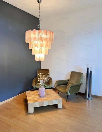 Elevate Your Living Room With Our Textured Pink White Glass 2026 Chandelier High-end Pendant Light Gold Chrome Dimming Function