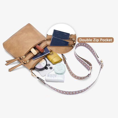 New casual double zipper women's single shoulder crossbody bag retro simple phone bag crossbody bag multifunctional women's bag