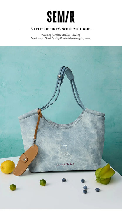 Semir Bag Women Tote Large Capacity Commute Shoulder Bag 2025 New Handbag Popular Underarm Bag Cartoon Print
