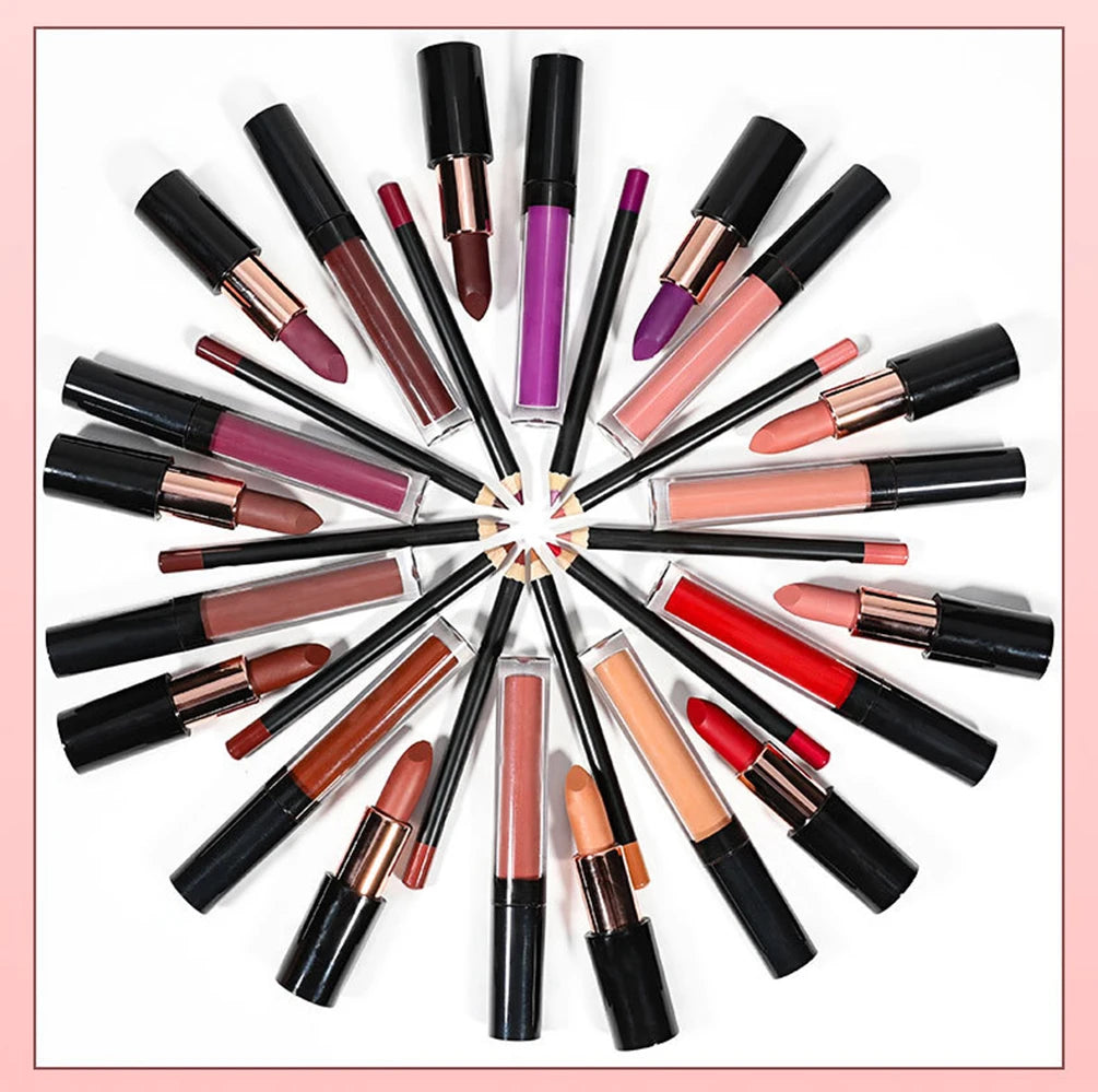 Private Label Lip Set Three-piece Lip Liner Matte Lipstick Lip Gloss Moisturizing Long-lasting High Pigment Lip Kit Wholesale