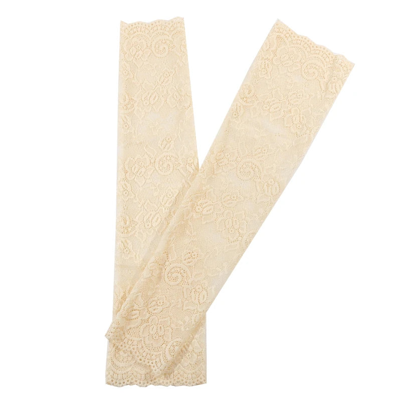 Women Summer Ice Silk Lace Arm Sleeve Elastic Sleeve Driving Gloves Black White Long Fingerless Mittens Sunscreen Gloves