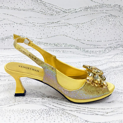 Elegant Orange Color 2025 Rhinestone High-Heels Shoes & Handbag Set – Luxury Wedding & Party Accessories