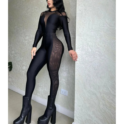 Women Sports Fitness Long Sleeve One-Piece Yoga Jumpsuits Black Sexy Tight Fitting High Waist Workout Suits