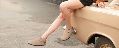 Asgard Women Suede Clogs Genuine Leather Mules Adjustable Buckle with Comfort Cork Footbed and Arch Support Aldult Potato Shoes