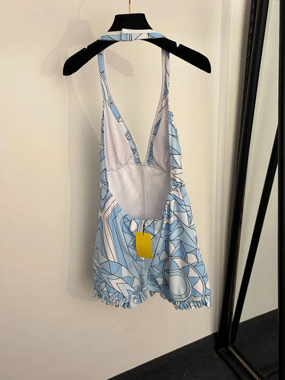 Runway Designer Summer Geometric Printed Beachwear Vacation Jumpsuits Women's 2026