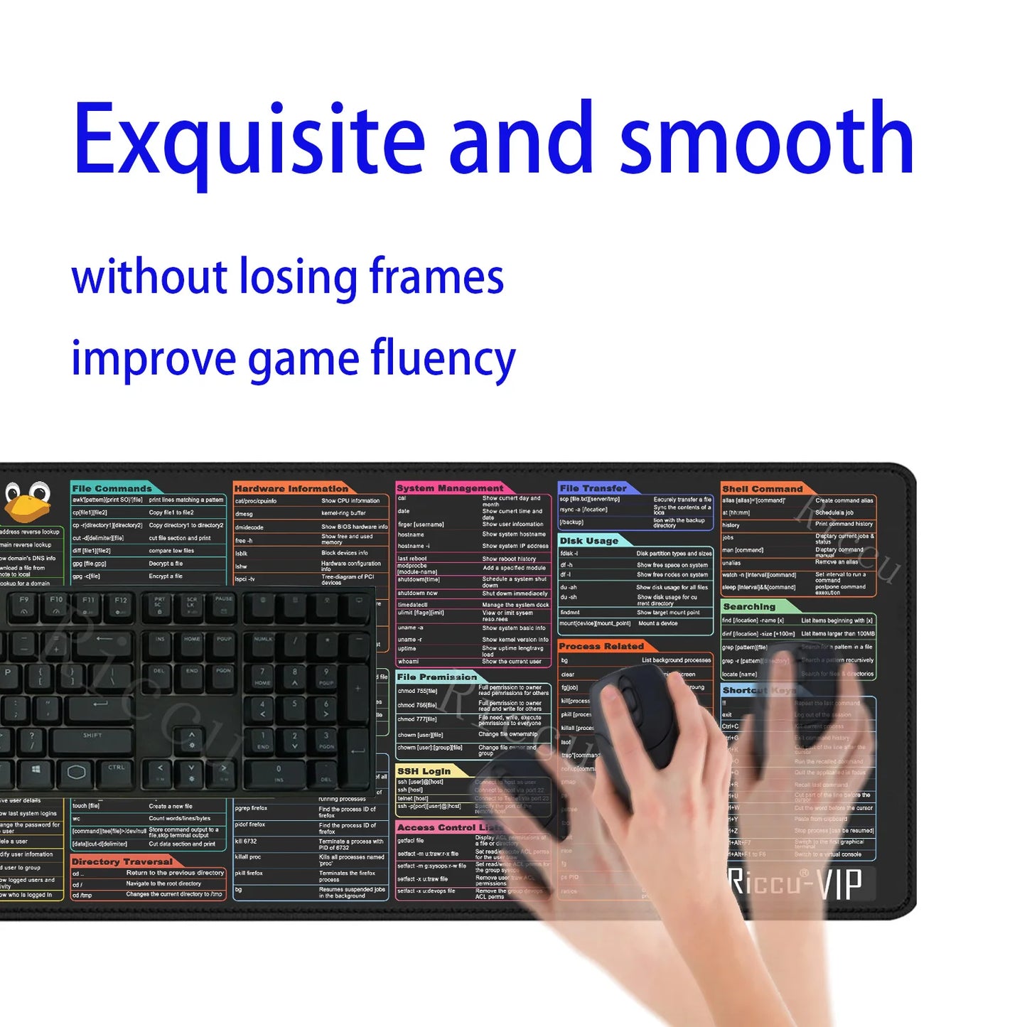 Linux Commands Line Mouse Pad Large Mousepad Shortcuts for Red Hat Ubuntu OpenSUSE Arch Debian Unix Programmer offices Desk Mat