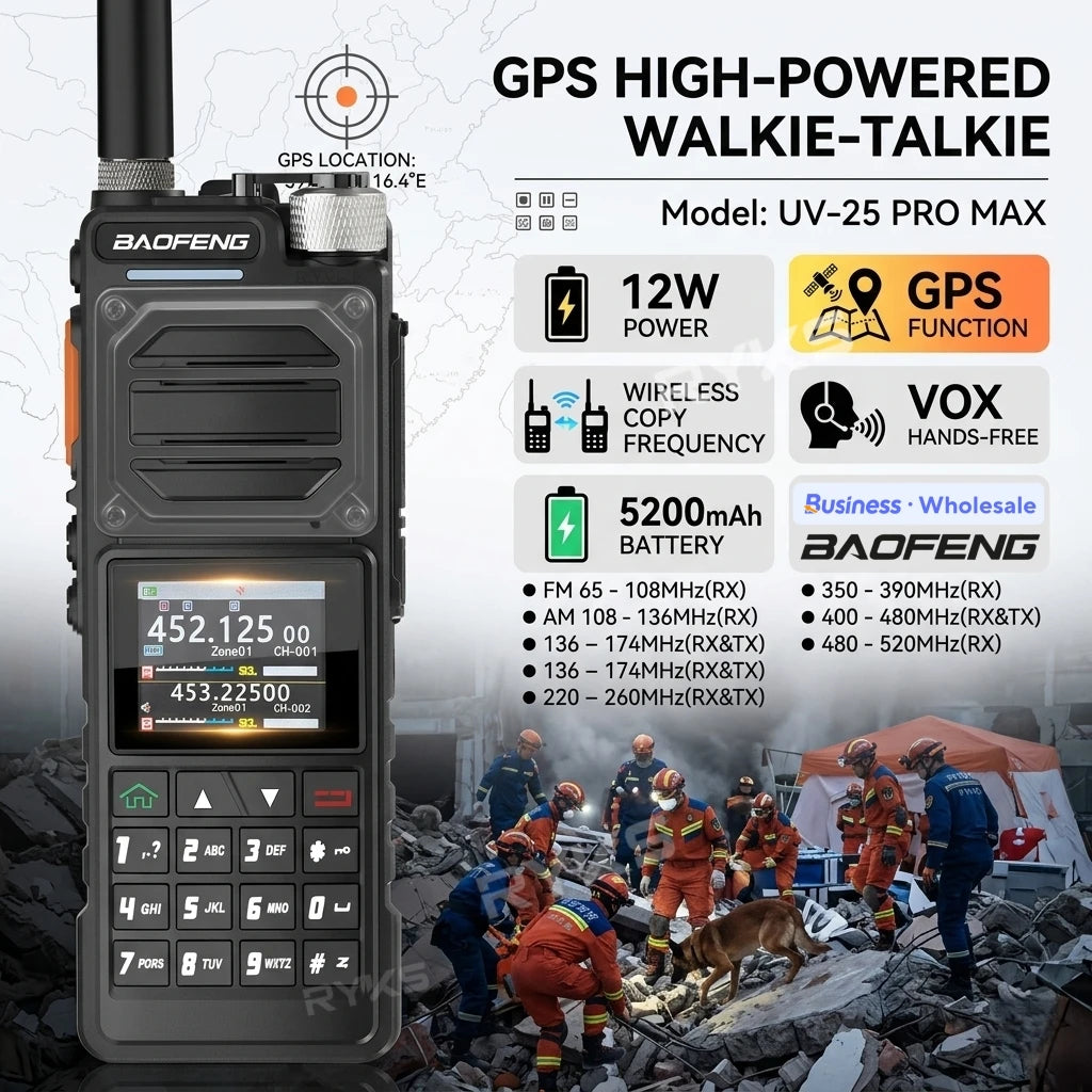 BAOFENG UV-25 Walkie Talkie UV25 Tri-Band Wireless Frequency NOAA Type-C Charger AM Long Range Ham Portable Two Way Radio