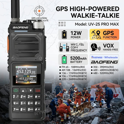 BAOFENG UV-25 Walkie Talkie UV25 Tri-Band Wireless Frequency NOAA Type-C Charger AM Long Range Ham Portable Two Way Radio