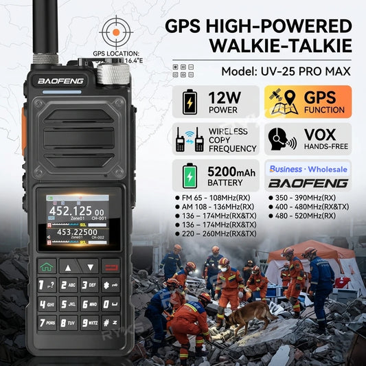 BAOFENG UV-25 Walkie Talkie UV25 Tri-Band Wireless Frequency NOAA Type-C Charger AM Long Range Ham Portable Two Way Radio