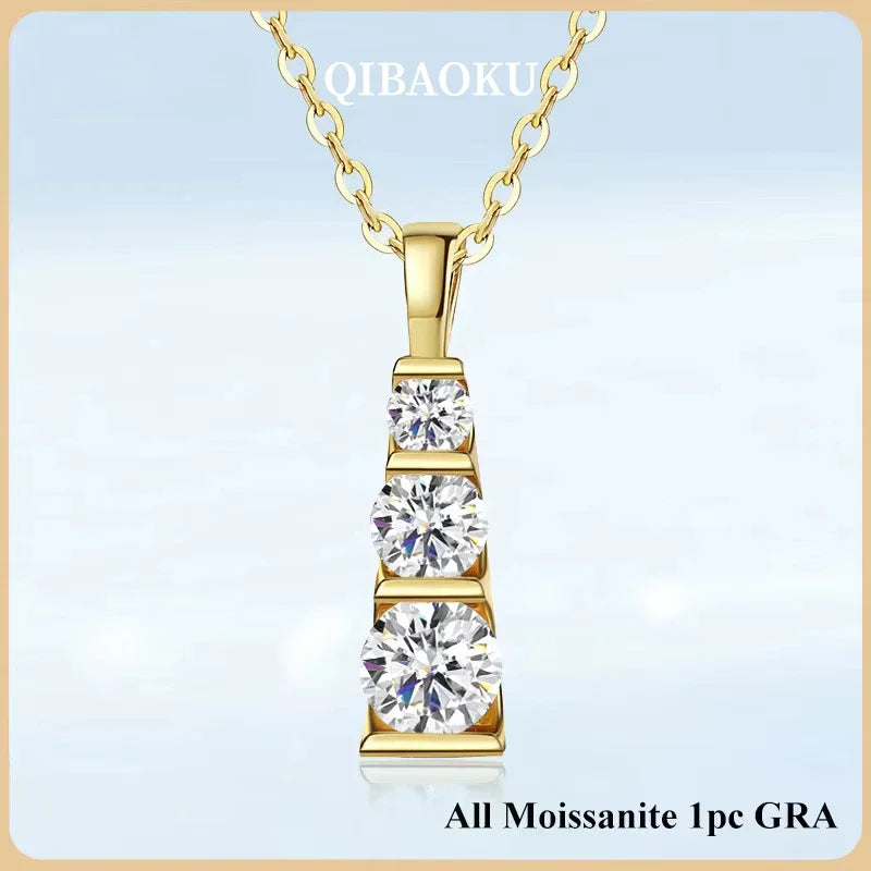 NASIAReal 3 Stone 0.9cttw Moissanite Pendant Necklace for Women GRA S925 Sterling Silver Diamond Chain Necklaces Jewelry 2026