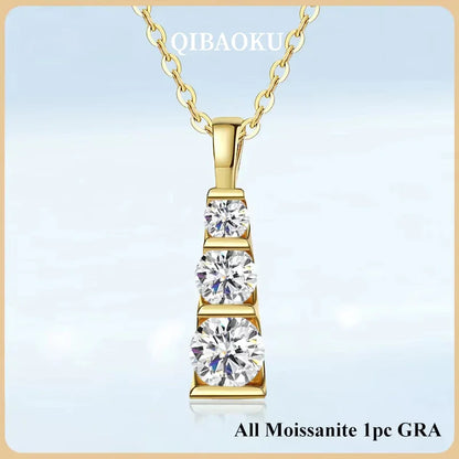 NASIAReal 3 Stone 0.9cttw Moissanite Pendant Necklace for Women GRA S925 Sterling Silver Diamond Chain Necklaces Jewelry 2026