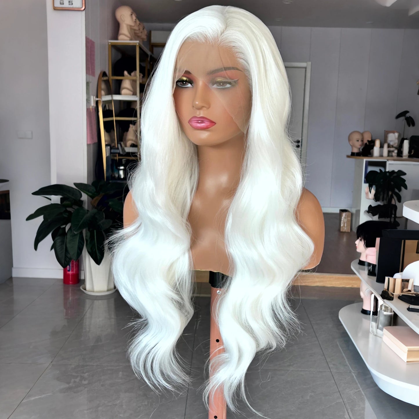 White Wig Natural Wavy Lace Synthetic Lace Front Wig Glueless Wigs Ready to Wear Long White Wig Glueless Lace Wigs for Women