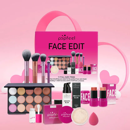 POPFEEL Face Makeup Kit, Waterproof and Sweatproof, Includes Concealer, Primer, Loose Powder, Blush, and More, Ideal for Beginne