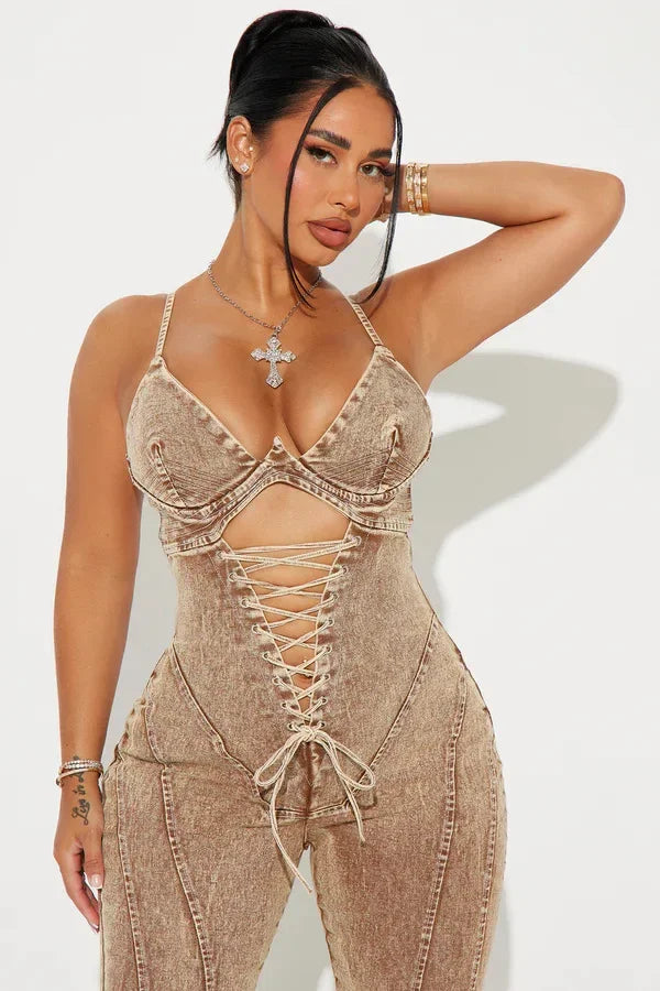 Women Strapless Strap straight Jeans washed Denim Jumpsuits 2025 summer Street Cargo Playsuit One Piece Suit Rompers