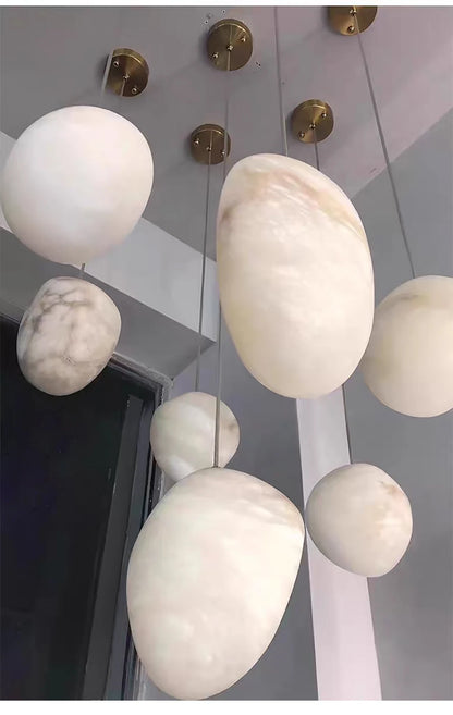 Natural Marble Art Pendant Lights Stone Lustre Copper LED Indoor Room Hanging Lamps For Ceiling Hall Stair Luxury Home Decor