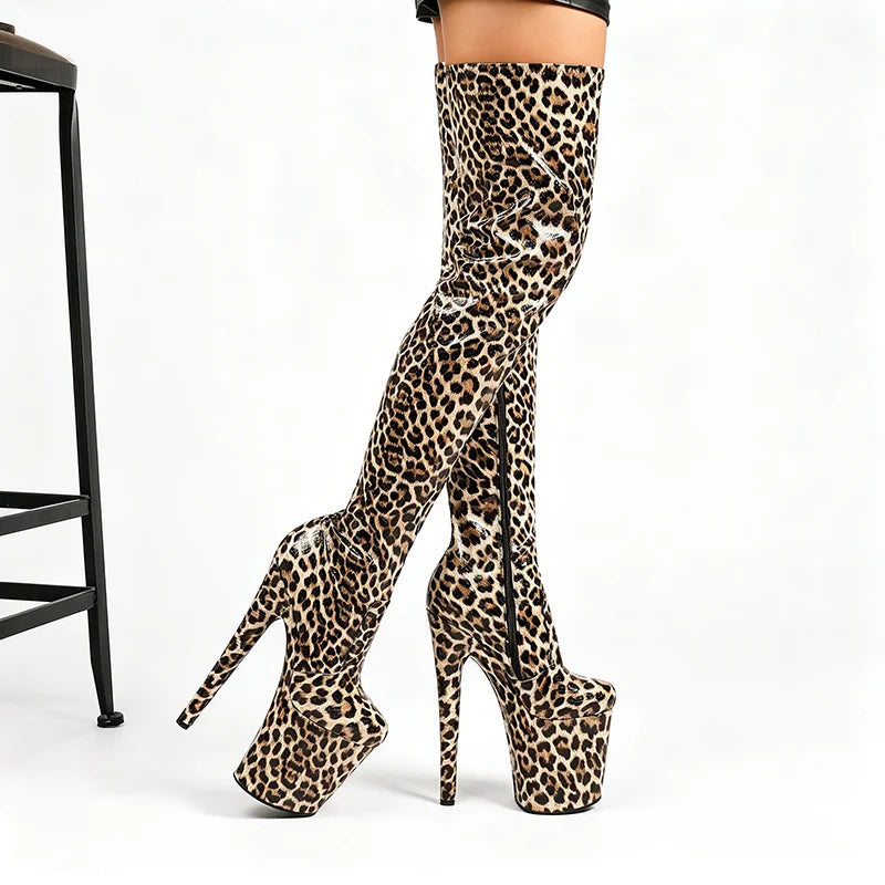 2026 New Gladiator Platform Over-the-knee Boots 20CM/8Inch Ultra High Heels Leopard Pole Dance Shoes Women Slimming Thigh Boots