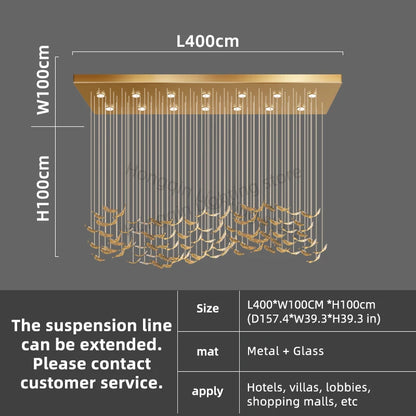 Modern Hotel Lobby Hanging Lamp Luxury Glass Led Chandeliers Customized Long Pendant Light Villa High Ceiling Chandelier Lustre