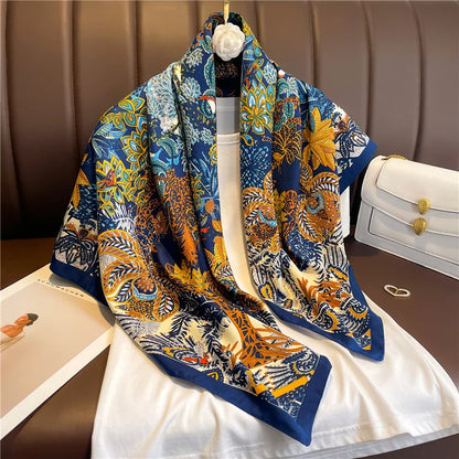 Brand Twill Silk Scarf Women Luxury Shawl Wrap 90cm Square Headband Print Neck Tie Female Hijab Satin Echarpe 2025 Bandana