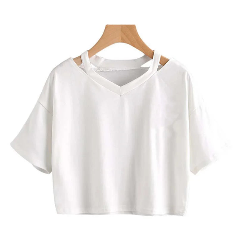 Y2k Crop Tops Women's Graphic Short Sleeve V-neck Cropped T Shirt 90s Vintage Tshirt Woman Summer Sexy T-shirt
