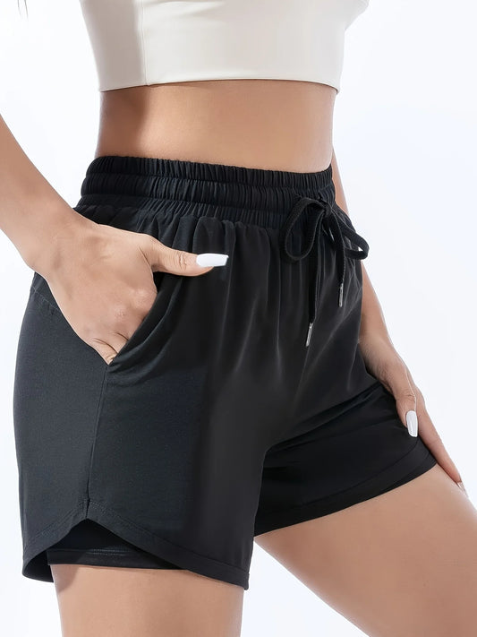 Women's Summer Quick Dry Sports Shorts High Waist Butt Lifting 2-in-1 Running Training Yoga Shorts