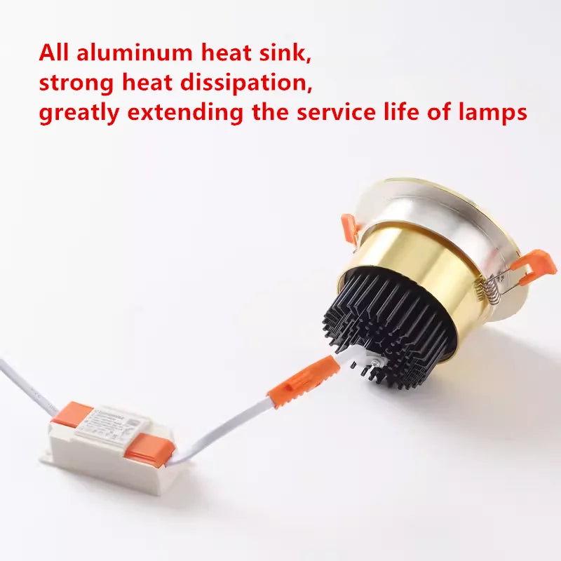 Gold Electroplating Ultra-High Quality Recessed LED Downlights Dimmable 7W9W12W15W COB Ceiling Spotlights AC90~260V For Home Use