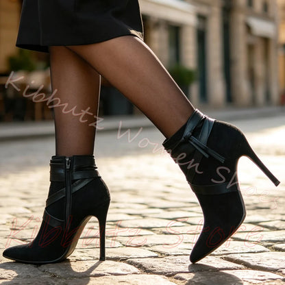 Slouch Ankle Boots Women Pointed Toe Slim Stiletto Heels Suede Leather Fashion Commuter Dress Shoes Ladies Street Footwear Sexy