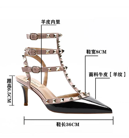 Women's sandals luxury Woman shoes Gladiator Summer 2026 New Rivet High-heeled Three Straps Ankle Fashion Designer Ladies Shoes